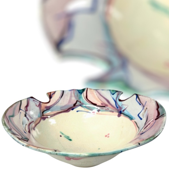 Vintage Clay & Color Studio Art Pottery Abstract Bowl splatter glaze scalloped